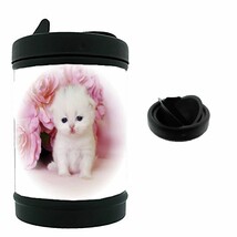 Kittens and Pink Roses Black Metal Car Ashtray/Mini Trashcan pink girly y2k - $12.82