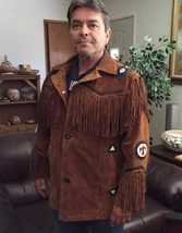 Men&#39;s Western American Suede Jacket Handmade Beadwork, Fringed Cowboy St... - £70.79 GBP+