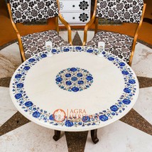Marble White Top Dining Table Lapis Marquter Floral Inlay Design Hallway Decor  - £3,584.31 GBP