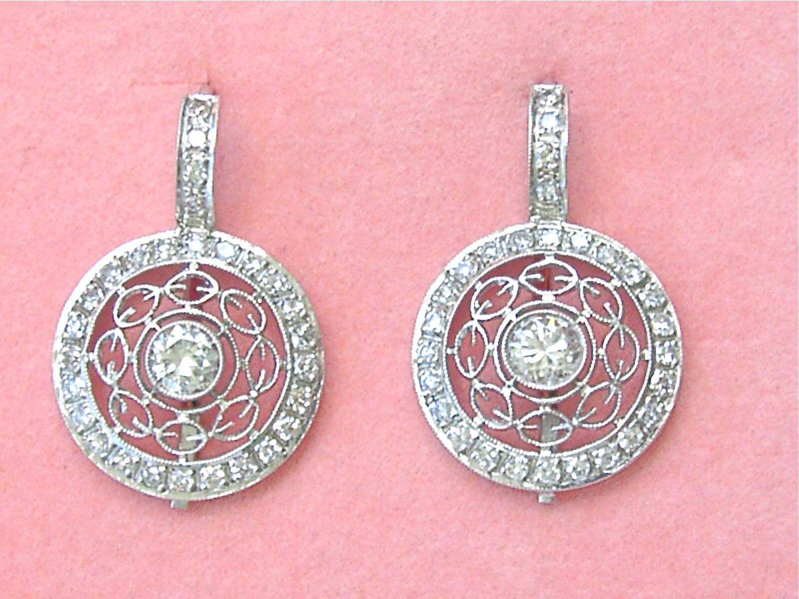 Primary image for ESTATE EDWARDIAN STYLE 1.92 ctw DIAMOND PLATINUM COCKTAIL 1" EVERYDAY EARRINGS