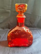vintage Italian Empoli Red Amberina Ripple Bark Glass Genie Bottle Decanter - $140.00