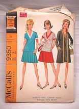 Old Vintage 60s McCall's Sewing Pattern 9350 Misses & Jr. Coat Blouse & Skirt - £5.53 GBP