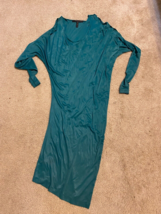Bcbgmaxazria Womens Green Long Sleeve Shift Cold Shoulder Midi Dress Sz Xs - £18.24 GBP