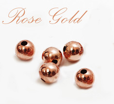 14k solid ROSE PINK gold 5mm 6mm 7mm  round polish beads  (price for 5 pieces ) - £40.69 GBP