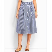 TALBOTS Blue &amp; White Summer Candy Stripe Midi Skirt Size 16 Nautical Preppy - $37.74