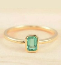 1ct Green Emerald Simulated Engagement Ring Bezel Set 14k Yellow Gold Plated - £60.38 GBP