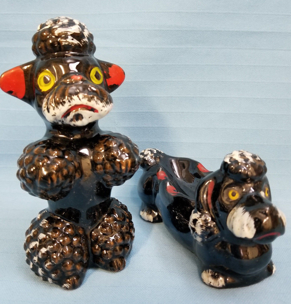 Primary image for Poodle Dogs Vintage Japan Terracotta Black Ashtray & Sitting Figurines 1960's