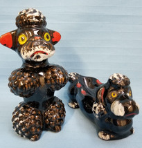 Poodle Dogs Vintage Japan Terracotta Black Ashtray &amp; Sitting Figurines 1960&#39;s - £44.29 GBP