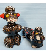 Poodle Dogs Vintage Japan Terracotta Black Ashtray &amp; Sitting Figurines 1... - £43.11 GBP