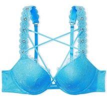 Victoria&#39;s Secret Very Sexy Rose Lace &amp; Grommet Push-Up Bra Capri Blue 3... - $62.76 CAD