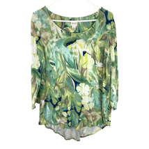 Chicos 2 Jersey Knit Tee Shirt Womens L 12 Floral Scoop Neck Pleat Back 3/4 Slvs - £11.30 GBP
