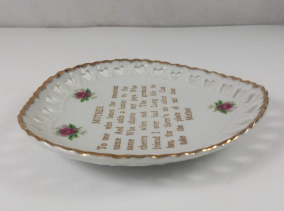 Vintage Norcrest Mother Poem Heart 7" Gold Trim Decorative Plate Japan Item image 4