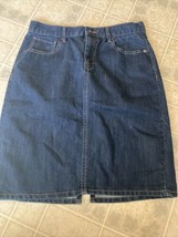 Old Navy Dark Wash Blue High Rise Denim Skirt Sz 6 Back Pockets Back Slit - £14.25 GBP