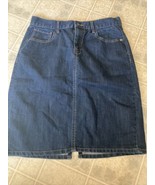 Old Navy Dark Wash Blue High Rise Denim Skirt Sz 6 Back Pockets Back Slit - $18.51