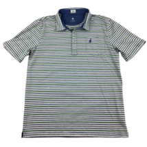 Johnnie-O Polo Golf Shirt Men&#39;s 16 Blue Green Striped Hangin Out Short Sleeve - £19.80 GBP