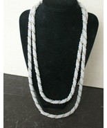 Vintage Spiral Beaded Rope Faux Pearl Gold tone Necklace 48&quot; Flapper Woven - £14.28 GBP