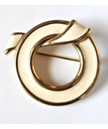 Monet Signed Gold-tone Cream Enamel Brooch Vintage 1.5&quot; x 1.3/8&quot; - $18.80