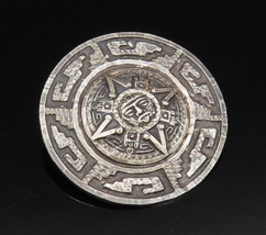 MEXICO 925 Silver - Vintage Aztec Mayan Calendar Tribal Brooch Pin - BP9811 - £38.98 GBP