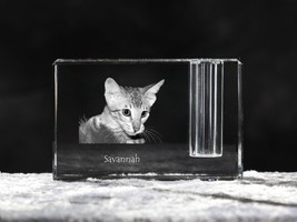 Savannah cat , crystal pen holder with cat, souvenir, decoration - £40.17 GBP
