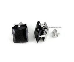 Pierced Black Square Cubic Zirconia Stud Earrings Mens/Womens Sparkling ... - €3,78 EUR+