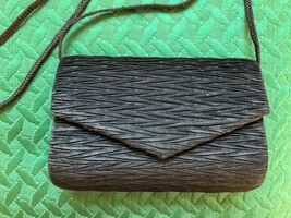 Evening Clutch/ Shoulder Cord Strap Bag - Black Pleated - Fold Closure w... - $8.42