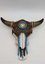 Distressed Tooled Leather Steer Bull Skull w/Star &amp; Turquoise Pebble Han... - £13.89 GBP