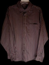 BUGATCHI MEN&#39;S SHIRT L BUTTON DOWN STRIPE 100% COTTON POCKET LONG SLEEVE  - £11.66 GBP