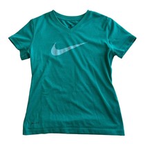 Nike Green V-Neck Short Sleeve Swoosh Graphic Tee T-shirt Girls Medium 8... - £6.29 GBP