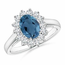 ANGARA Princess Diana Inspired London Blue Topaz Ring with Halo - £744.06 GBP