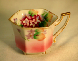 MK Japan Miniature Porcelain 3 Footed Cup Gold Trim Floral Designs - £11.64 GBP