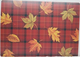 Set Of 2 Same Kitchen Vinyl/Foam Back Placemats(12&quot;x18&quot;) Fall Leaves On Plaid,Dm - £11.10 GBP