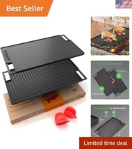 Versatile 18&quot; Cast Iron Griddle Pan - Flat and Ridged Cooking for Two Bu... - $58.50