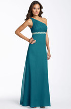 JS Boutique One shoulder chiffon Gown Sz 4 Peacock - $116.82