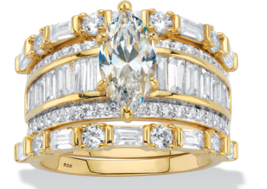 Marquise Baguette Cz Bridal Gp 3 Ring Set 14K Gold Sterling Silver 6 7 8 9 10 - £238.46 GBP