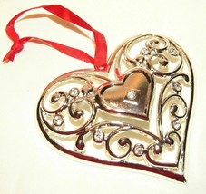 Lenox Sparkle and Scroll Heart Ornament Silverplate Clear Crystal Brand ... - £11.79 GBP