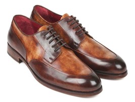 Paul Parkman Mens Shoes Derby Brown Dual Tone Calfskin Leather Handmade ... - $379.99
