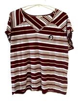 Florida State Seminoles Women’s 1X Striped V-Neck Shirt FSU Logo Cotton Top - $19.80