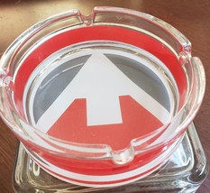 Vintage round heavy glass ashtray red, white and gray mountain graphics, new - £12.74 GBP