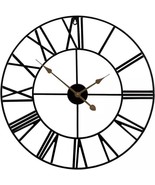 Round 24-inch Black Metal Roman Numeral Wall Clock with Gold Hands - $138.99