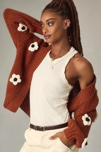Maeve Anthropologie Chunky 3D Flower Knit O/S Women Drk Orange Cardigan ... - $69.99