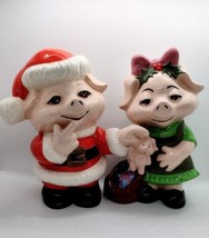 Vintage Gare Inc Mr Mrs Pig Christmas Claus Ceramic Figurines Handpainted Kitsch - £38.83 GBP