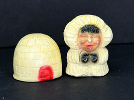 Vintage Set Of Ceramic Eskimo And Igloo Salt And Pepper Shakers  - £7.56 GBP