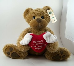 &quot;Toodles&quot; Plush Bear Tan Holding A Red Heart With Wings 10&quot; Tags - £11.73 GBP