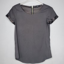 Express Womens Shirt Small Blouse Gray Silky Zip Back - $14.96