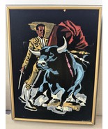 Vintage 1970s Mexican Velvet Painting – Matador &amp; Bullfight Scene 26” x 20” - $682.11 MXN
