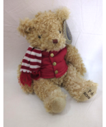 FAO Schwarz Stuffed Teddy w. Red Vest Neck Scarf 16&quot; 2018 - £14.00 GBP