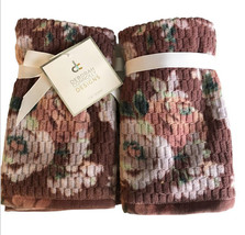 Deborah Connolly Fingertip Towels Bathroom Set of 2 Pink Mauve Roses Sculptured - £23.05 GBP