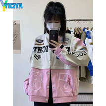 YICIYA Bomber Woman Varsity Jacket Detachable Pink Racing Baseball Jacket Long S - £98.80 GBP