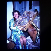 1980 Sexy Lady Opening Oak Hat Rack Christmas Found 35mm Slide Photo Ori... - $8.49