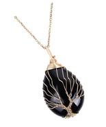 Tree of Life Teardrop Pendant Necklace 18k Gold Wire - £46.84 GBP
